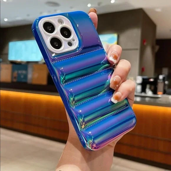 Blue Multicolor Iridescent Puffer IPhone Case New Multiple Sizes - Picture 3 of 3